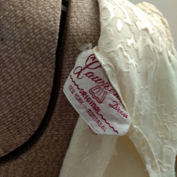 Vintage 50s Cocktail Dress 36" Bust Cream "A Lawrence Original" Jacquard - Picture 13 of 15
